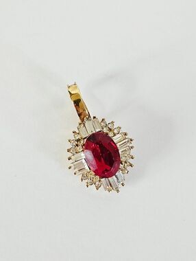 Vintage Red Rhinestone Baguette Cluster Ballerina Gold Tone Enhancer Pendant